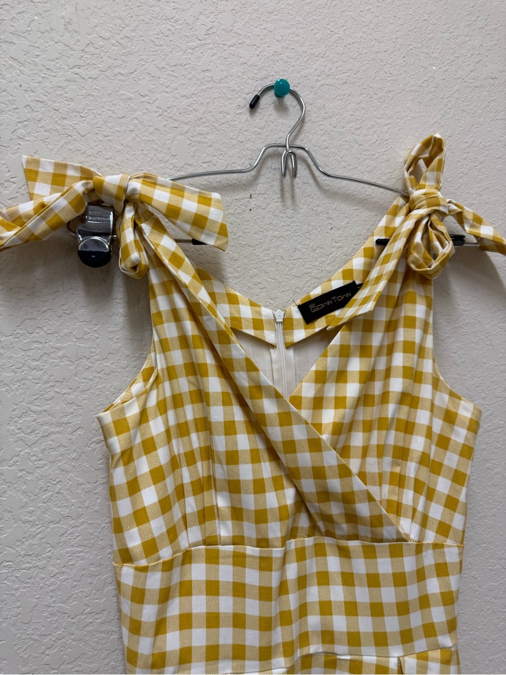Yellow Gingham Tie-Shoulder Midi Dress - Picture 6 of 14